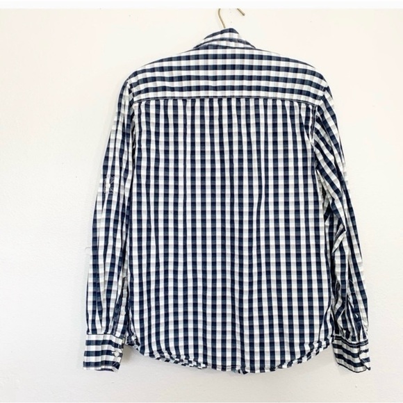 PAPER DEMIN & CLOTH Mens Blue Plaid Roll Tab Sleeve Button Down Shirt Pockets M - Picture 2 of 5